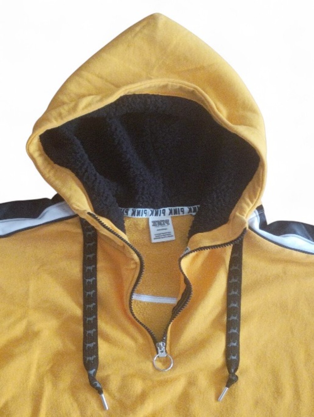 NWOT Victoria's Secret PINK Yellow Black Campus Sherpa Dog Hoodie Oversized Y2K